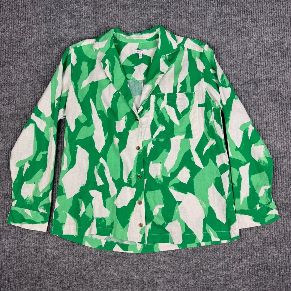 The‎ GeT Button Up Shirt Womens S Abstract Print Linen Blend Long Sleeve